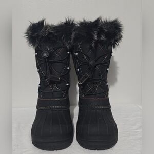 Kids Black Winter Snow Boots with Faux Fur Trim